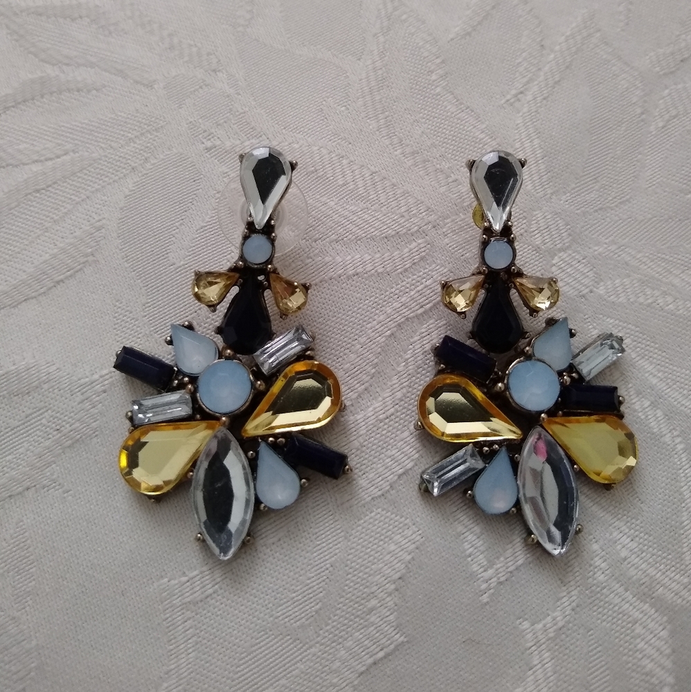 Crystals Cluster Statement Drop Earrings Rhinesto… - image 1